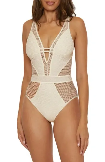 Becca Network Mesh One-piece Swimsuit In Ecru