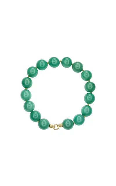 Beck Jewels 18k Yellow Gold Ancla Necklace With Gold Clasp And Green Aventurine Beads