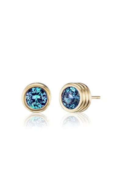 Beck Jewels 18k Yellow Gold Grotto Stud Earrings With 6mm Blue Topaz