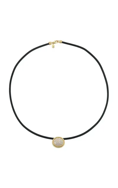 Beck Jewels 18k Yellow Gold Scuba Black Leather Choker With Diamond Pavé