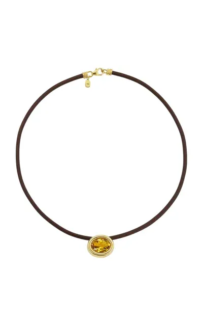 Beck Jewels 18k Yellow Gold Scuba Leather Choker With Citrine In Black