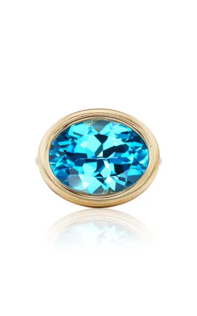 Beck Jewels 18k Yellow Gold Scuba Ring With Blue Topaz