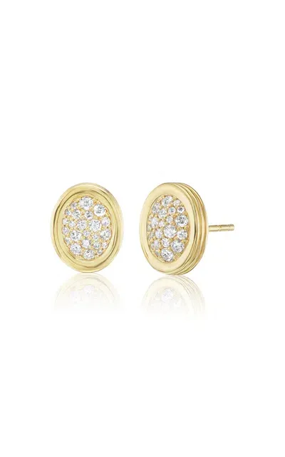 Beck Jewels 18k Yellow Gold Scuba Studs With Diamond Pave Center