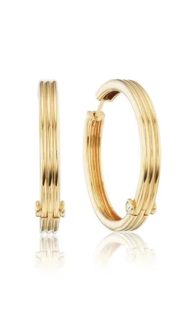 Beck Jewels 18k Yellow Gold Scuba Trio Curvahoops With White Diamonds