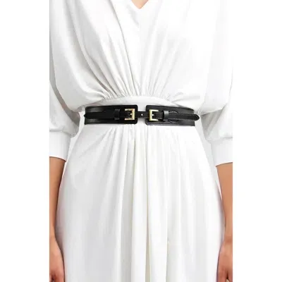 Belle & Bloom London Fog Leather Waist Belt In Black