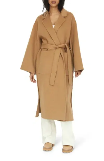 Belle & Bloom Wide Awake Split Hem Overcoat In Brown