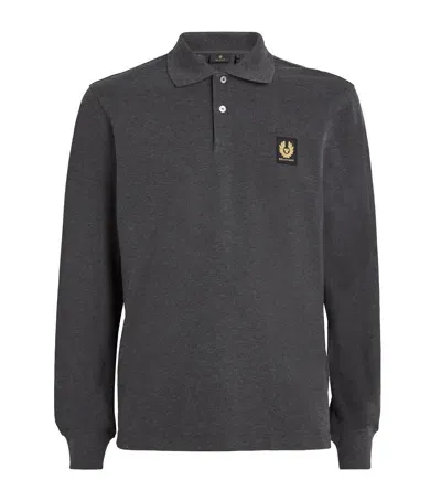 Belstaff Logo-patch Long-sleeve Polo Shirt In Grey