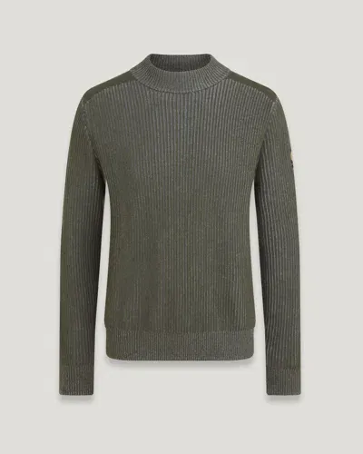 Belstaff Stanley Mock Neck Jumper In Tile Green / Mid Grey Heather