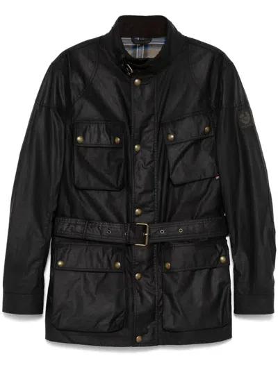 Belstaff Trailmaster Belted Logo-appliquéd Waxed-cotton Jacket In Black