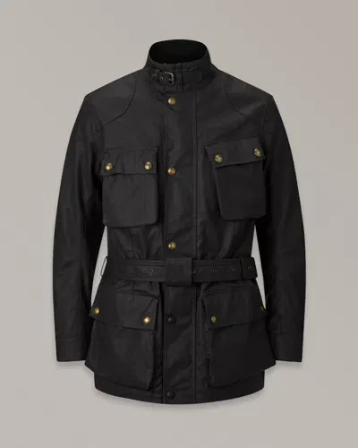 Belstaff Trialmaster Waxed Belted Jacket In Black