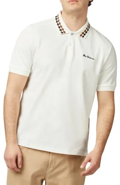 Ben Sherman Diamond Collar Organic Cotton Piqué Polo In Snow White