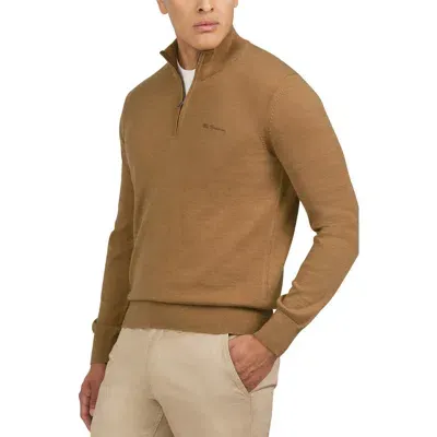 Ben Sherman Regular Fit Half Zip Merino Wool Blend Sweater In Light Brown