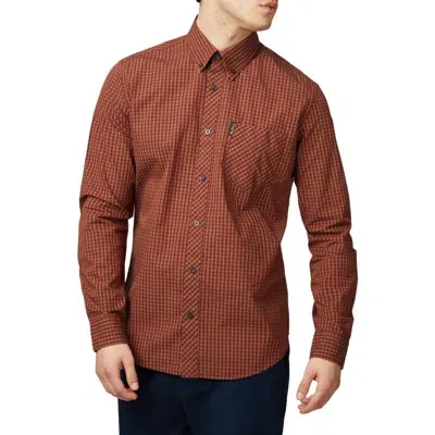 Ben Sherman Signature Gingham Organic Cotton Button-down Shirt In Wine