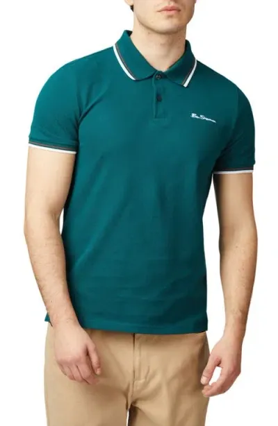 Ben Sherman Men's Signature Regular-fit Tipped Cotton Pique Polo Shirt In Jade