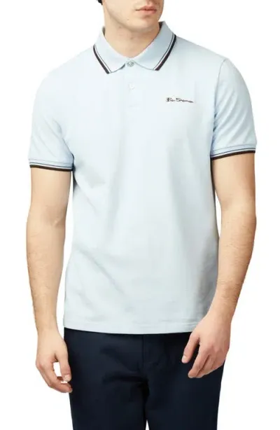 Ben Sherman Signature Tipped Organic Cotton Piqué Polo In Sky