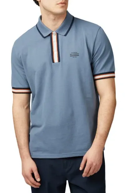 Ben Sherman Stripe Rib Organic Cotton Piqué Polo In Sea