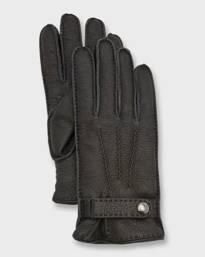 Bergdorf Goodman Men's Deerskin Leather Gloves With Cashmere-silk Lining In Black