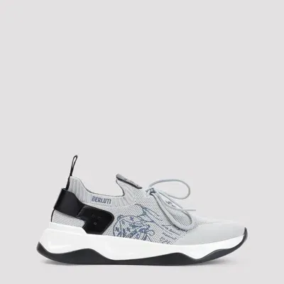 Berluti Shadow Scritto Venezia Leather-trimmed Stretch-knit Sneakers In White