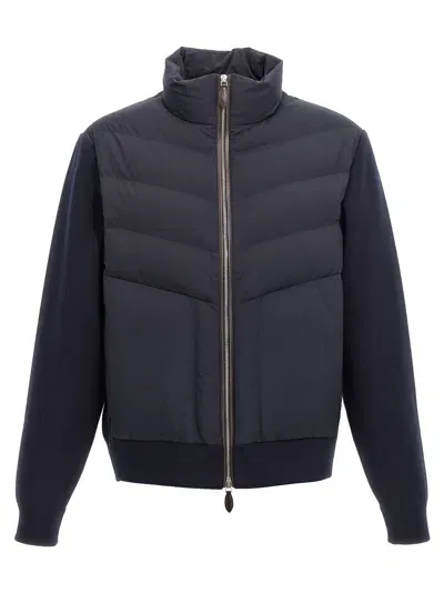 Berluti Two-material Puffer Jacket In Blue