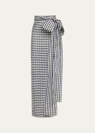 Bernadette Bernard Bow-detailed Gingham Taffeta Maxi Skirt In Navy Gingham