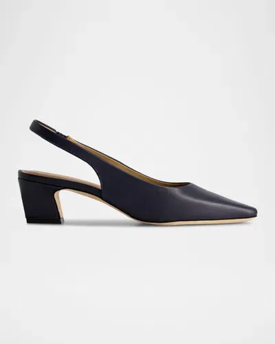 Bernardo Ariella Leather Slingback Low Pumps In Dark Navy Antique Calf