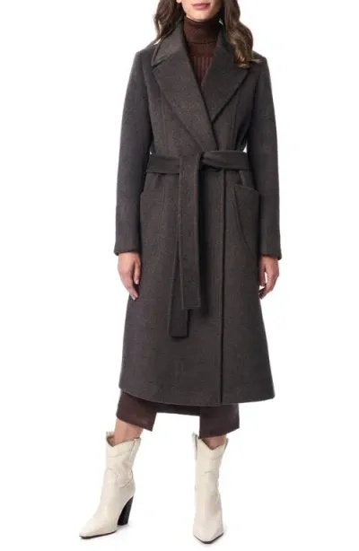 Bernardo Belted Wool Blend Longline Coat In Dark Oak