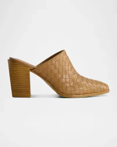 Bernardo Britt Woven Leather Block-heel Mules In Sand Antique Calf