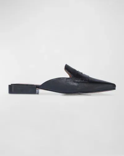 Bernardo Calfskin Leather Penny Loafer Mules In Black Antique Calf