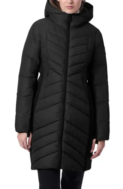 Bernardo Chevron Quilted Puffer Coat In Black