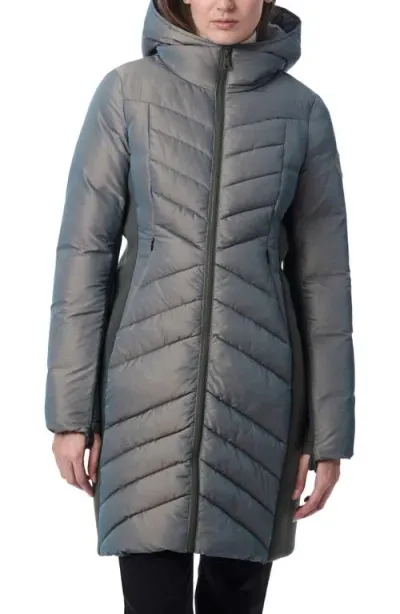 Bernardo Chevron Quilted Puffer Coat In Smoke