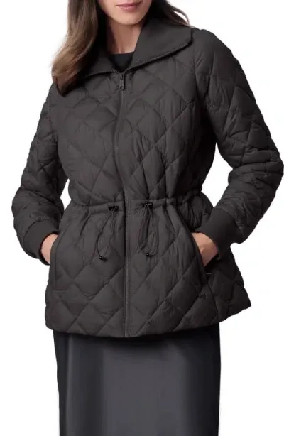 Bernardo Drawcord Waist Quilted Puffer Coat In Black