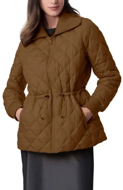 Bernardo Drawcord Waist Quilted Puffer Coat In Camel