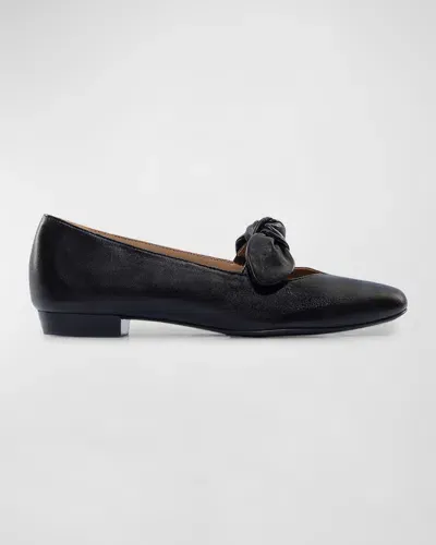 Bernardo Emersyn Leather Bow Ballerina Flats In Black Glove Leather