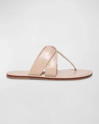 Bernardo Leather Flat Thong Slide Sandals In Blush Glove Leather