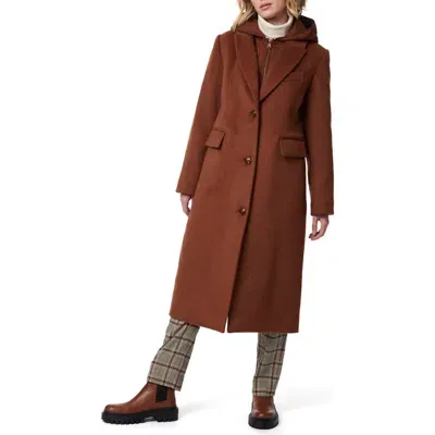 Bernardo Long Coat With Hooded Quilted Bib In Tobacco