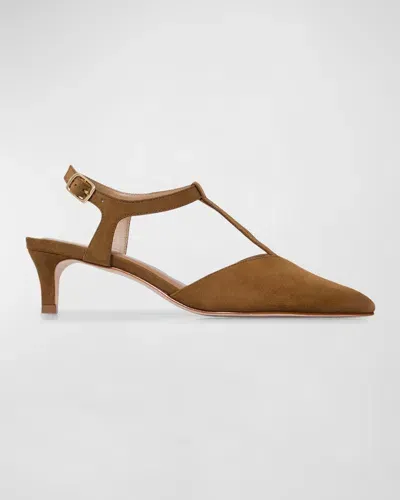 Bernardo Malta Suede T-strap Pumps In Safari Kid Suede