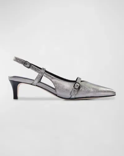 Bernardo Marietta Metallic Kitten-heel Slingback Pumps In Gunmetal Antique Calf