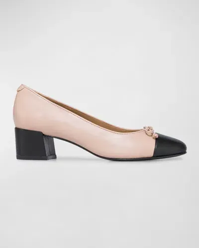 Bernardo Marisol Bicolor Cap-toe Ballerina Pumps In Blush/black Glove Leather