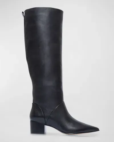 Bernardo Milano Leather Point-toe Knee Boots In Black Antique Calf