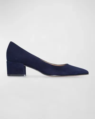 Bernardo Millie Suede Block-heel Pumps In Dark Navy Kid Suede