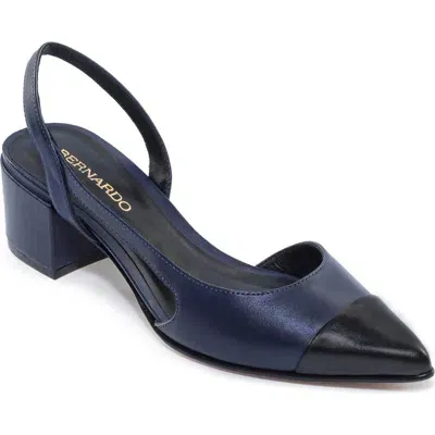 Bernardo Monroe Slingback Half D'orsay Pointed Cap Toe Pump In Dark Navy/black