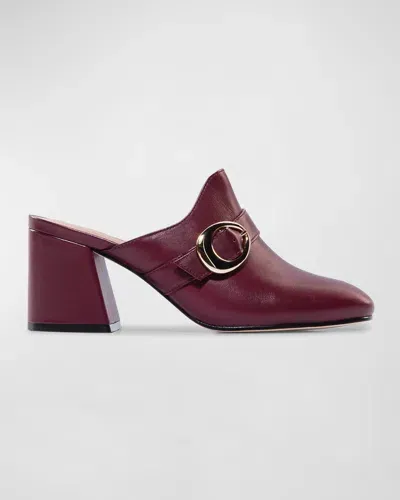 Bernardo Natasia Leather Buckle Heeled Mules In Bordeaux Antique Calf