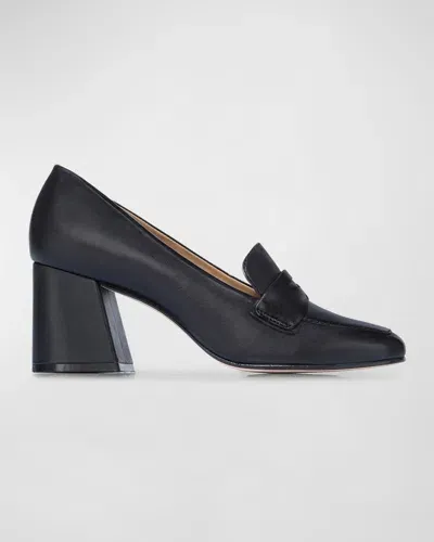 Bernardo Nessa Leather Heeled Penny Loafers In Black Antique Calf