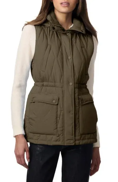 Bernardo Quilted Hooded Recycled Polyester Vest In Olive