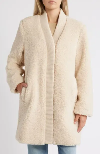 Bernardo Rib Trim Faux Shearling Coat In Cream