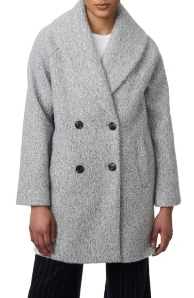 Bernardo Shawl Collar Double Breasted Faux Shearling Coat In Heather Grey