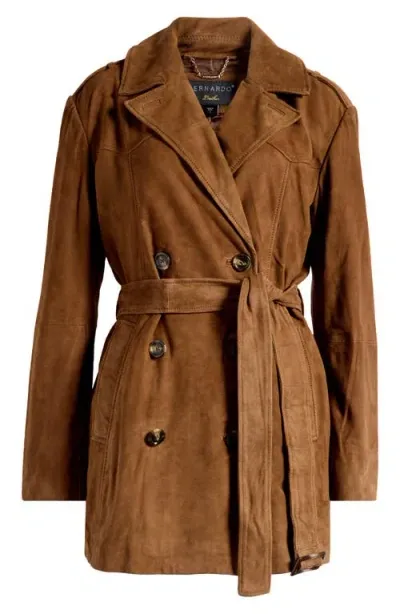 Bernardo Suede Belted Trench Coat In Chestnut