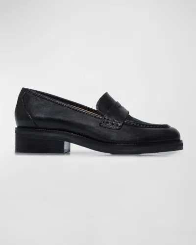 Bernardo Tabitha Calfskin Penny Loafers In Black Antique Calf