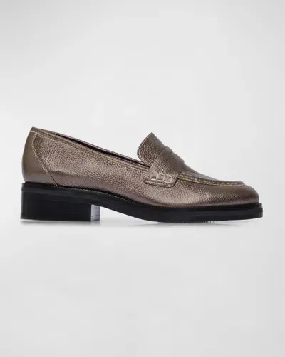 Bernardo Tabitha Metallic Penny Loafers In Pewter Distressed Tumbled Metallic