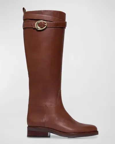 Bernardo Tanner Leather Buckle Riding Boots In Mahogany Antique Calf